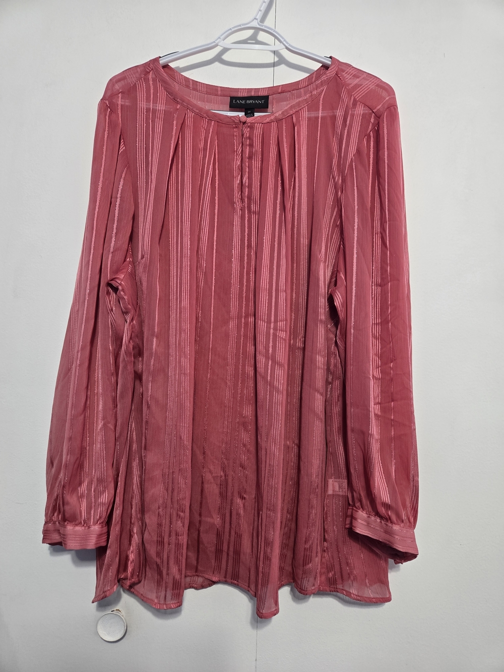 Lane Bryant Pink Stripe Sheer Blouse‎ Size 22 Plus Long Sleeve Lined Top